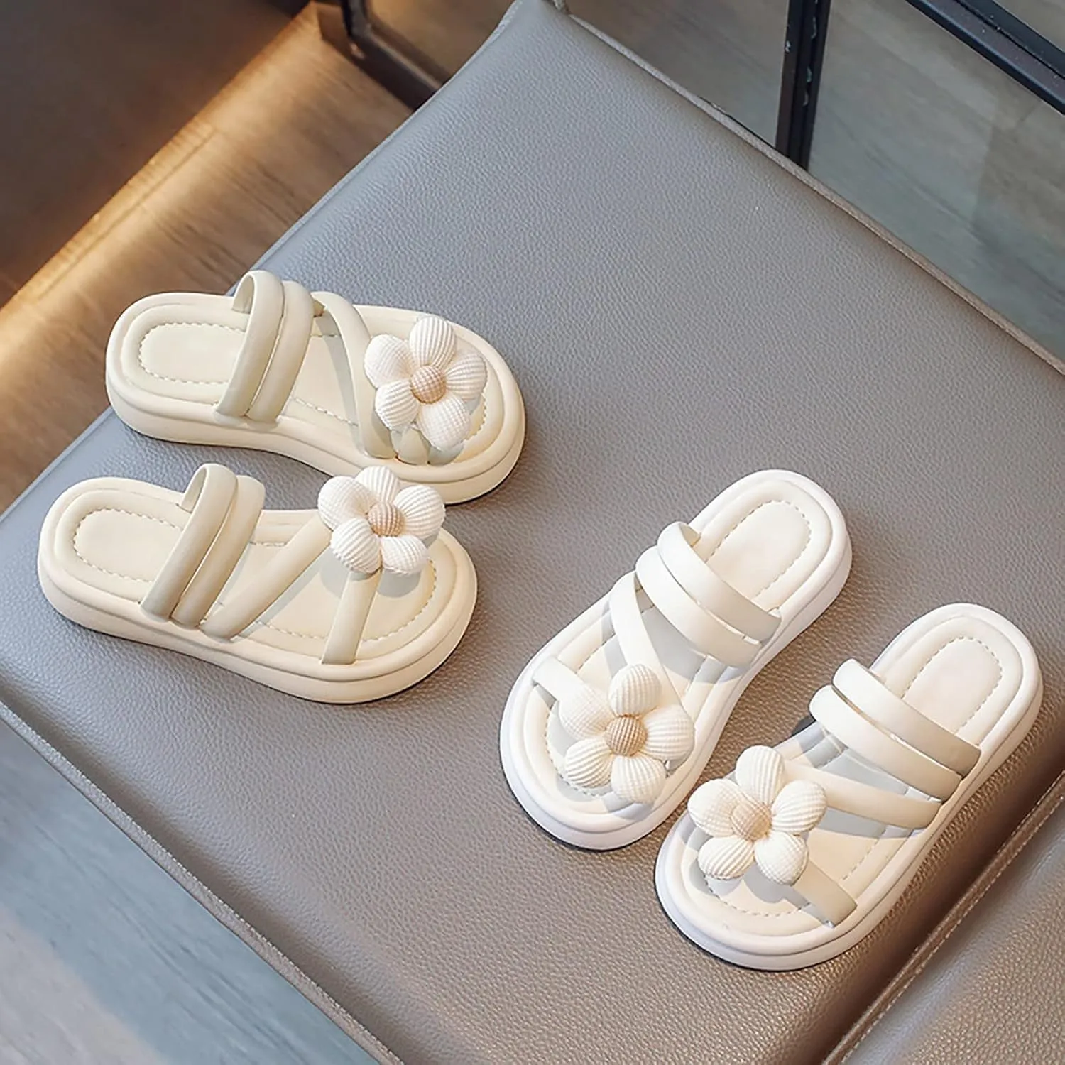 Kid Girl's Summer 3D Flowers Slippers Soft Bottom Strappy Beach Dress Sandal Slipper Shoes Kids Summer Slippers Boys