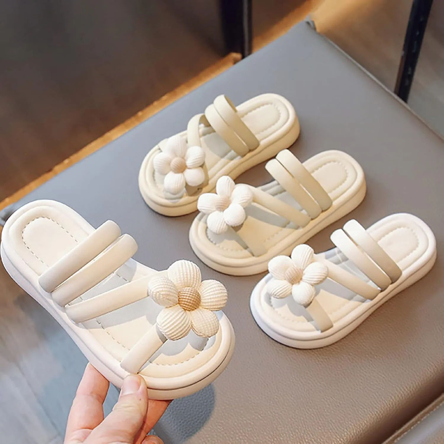 Kid Girl's Summer 3D Flowers Slippers Soft Bottom Strappy Beach Dress Sandal Slipper Shoes Kids Summer Slippers Boys