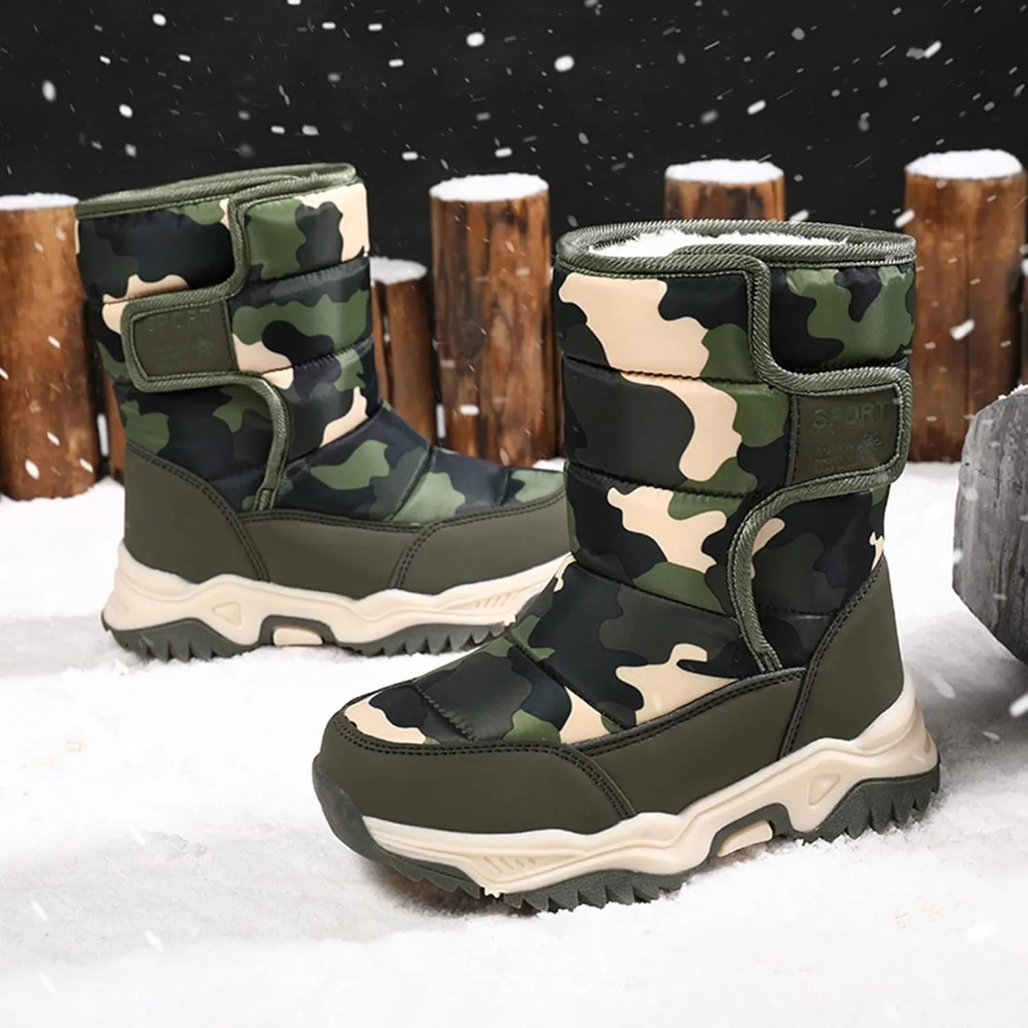 Kids Boys Girls Snow Boots Winter Faux Fur Lined Warm Shoes Outdoor Non Slip Walking Boots Insulated Ankle Boots