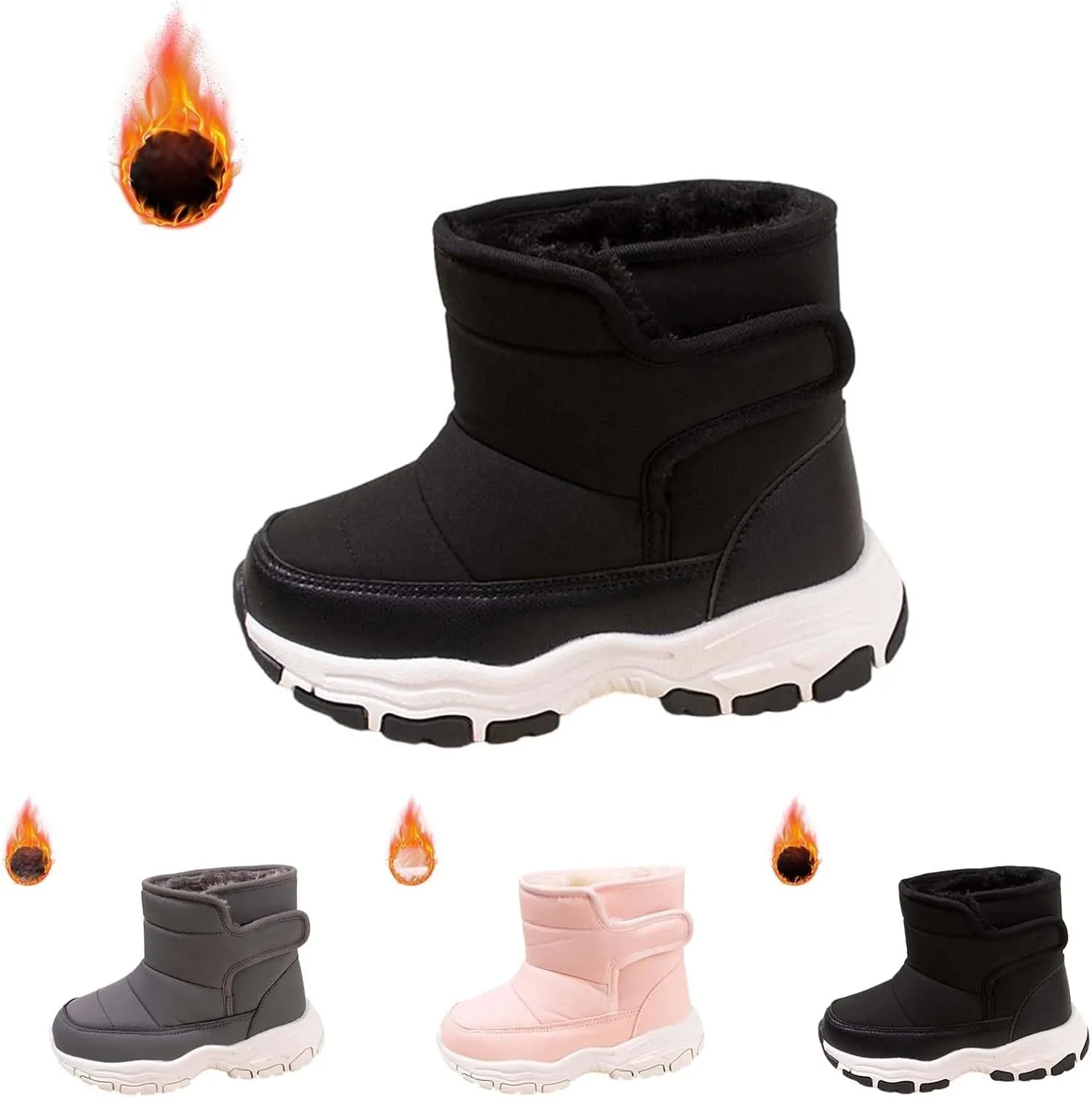 Kids Boys Winter Snow Boots Soft Sole Shoes Water-Proof Fleece Fr Lined Hiking Cute Rain Boots for Toddler Girls