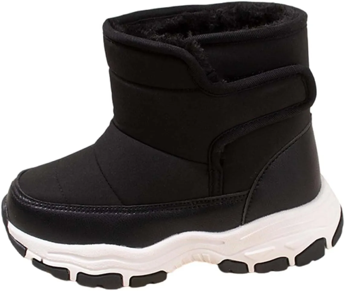 Kids Boys Winter Snow Boots Soft Sole Shoes Water-Proof Fleece Fr Lined Hiking Cute Rain Boots for Toddler Girls