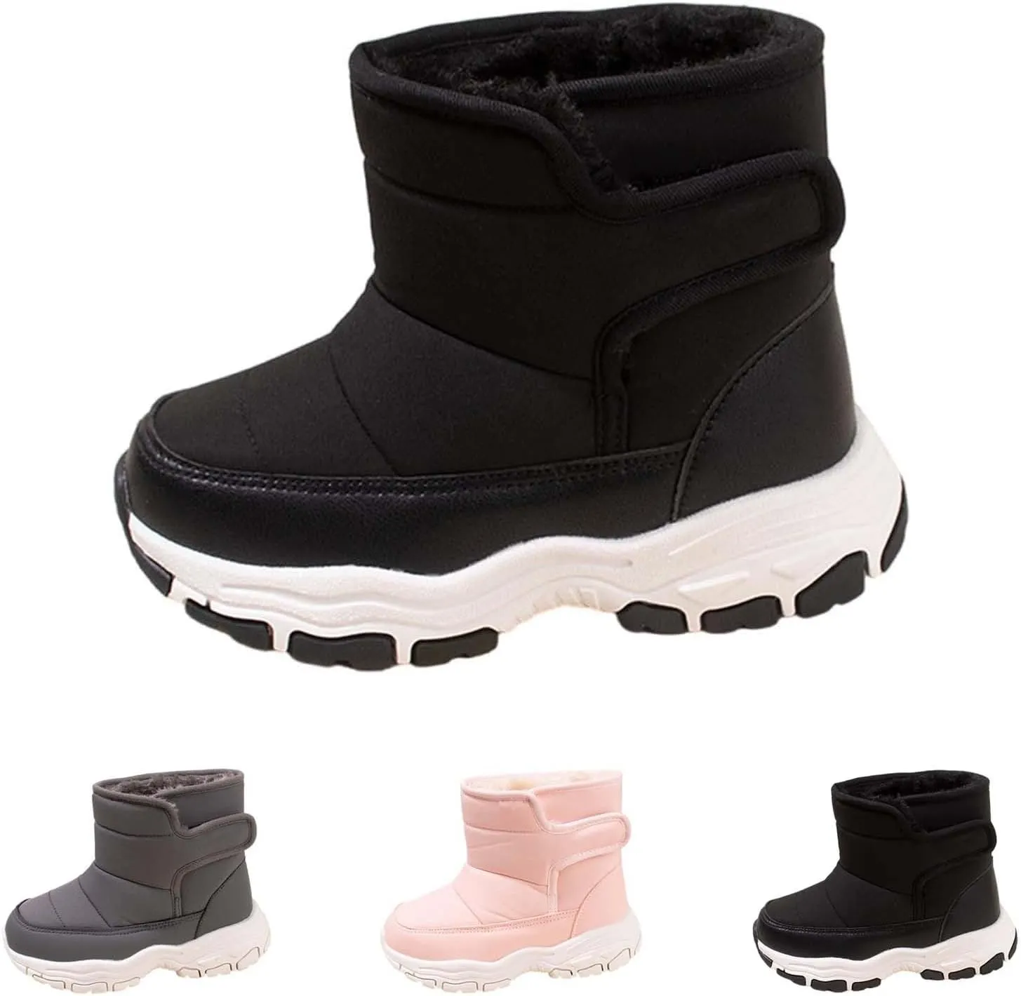 Kids Boys Winter Snow Boots Soft Sole Shoes Water-Proof Fleece Fr Lined Hiking Cute Rain Boots for Toddler Girls