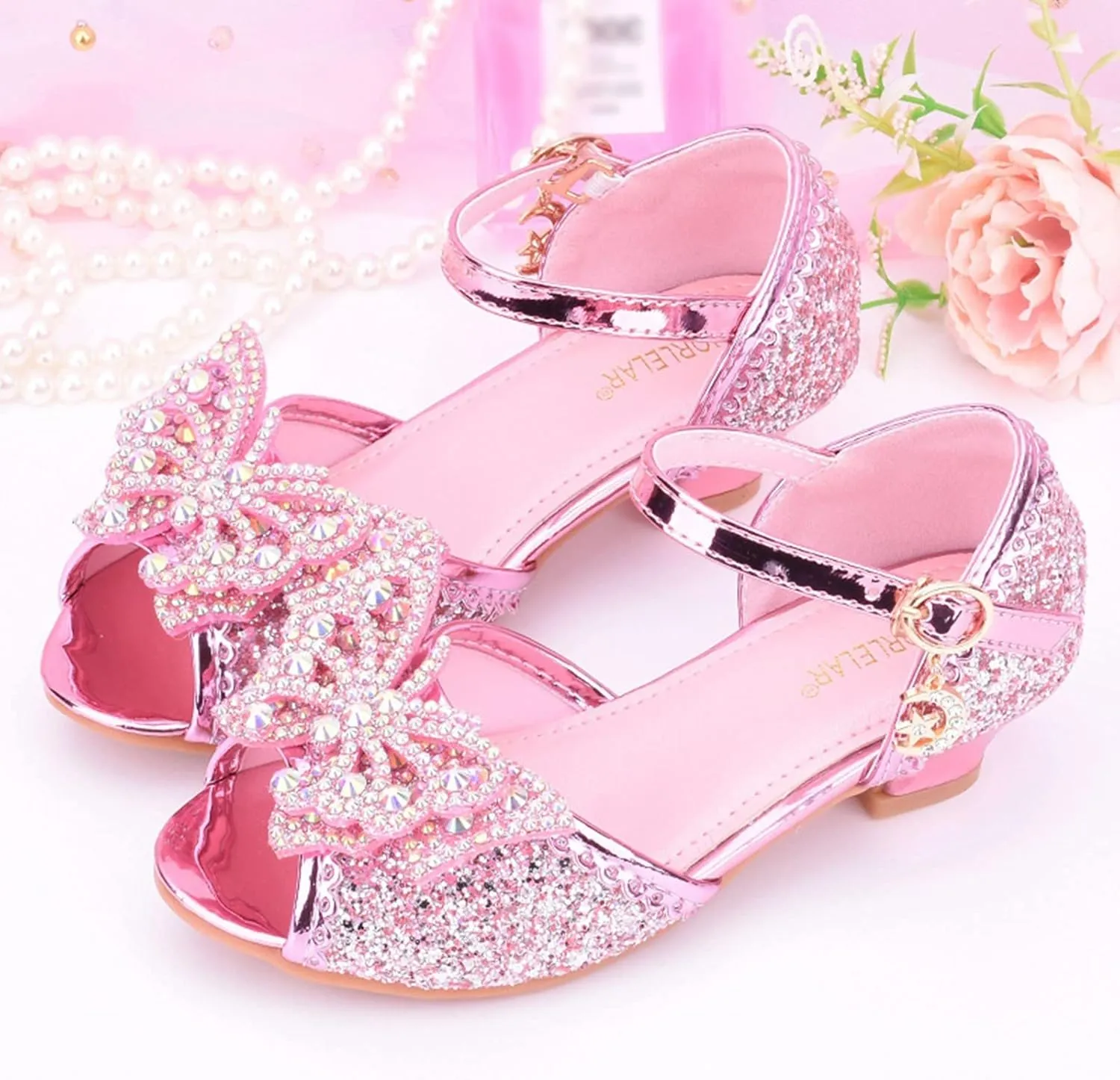 Kids Girls Glitter Butterfly Sandals Sequin 𝗥hinestone Dress Shoes Little/Big Kids Princess Fashion Shiny Shoes