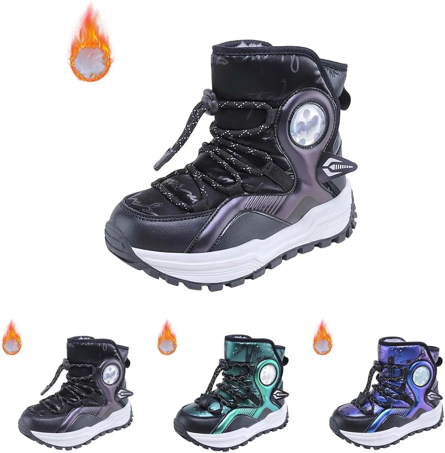 Kids Girls Thickened Warm Snow Boots Insulated Faux Fr Comfort Cozy Lined Water-esistant Non-Slip Riding Boots