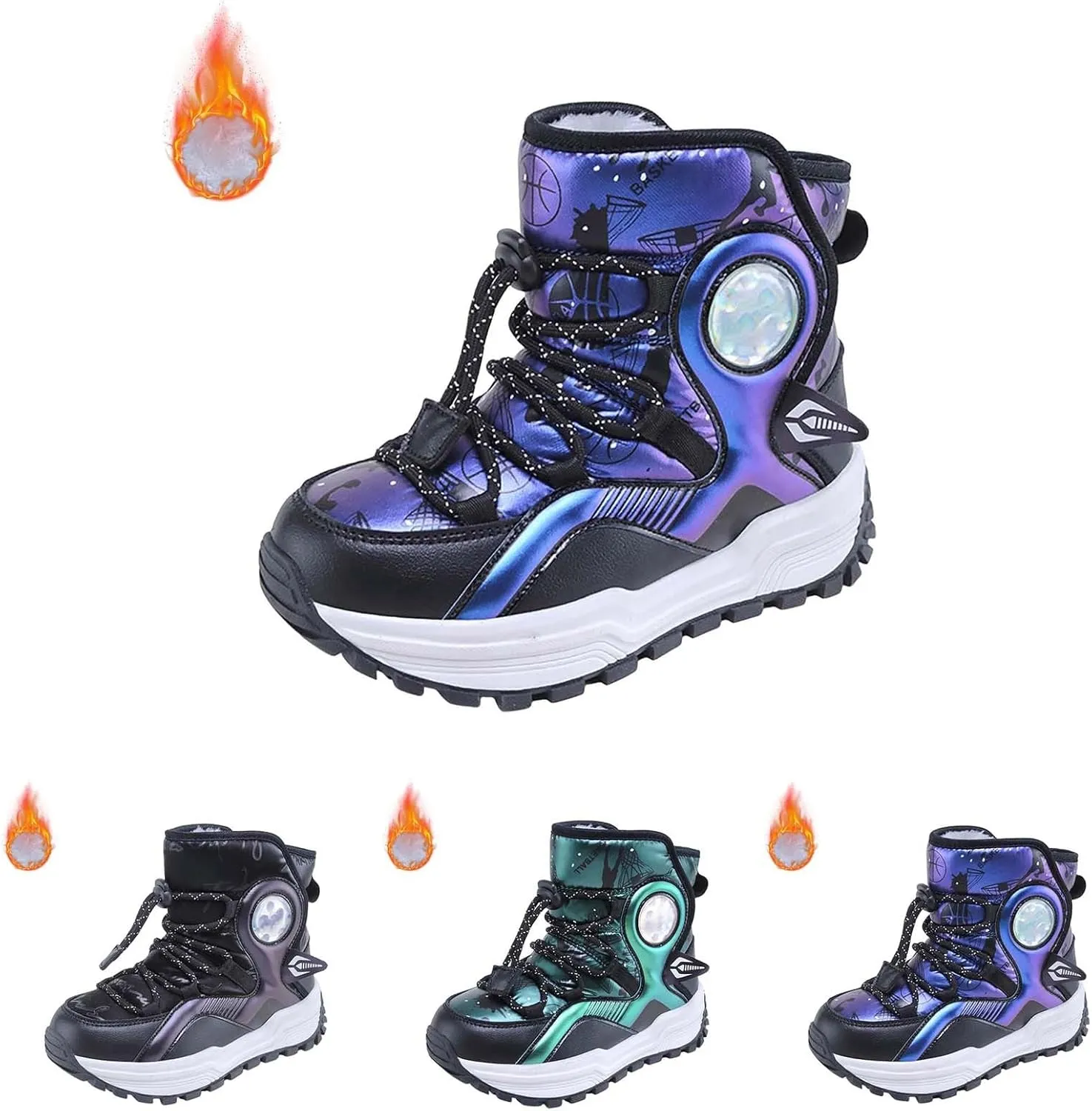 Kids Girls Thickened Warm Snow Boots Insulated Faux Fr Comfort Cozy Lined Water-esistant Non-Slip Riding Boots