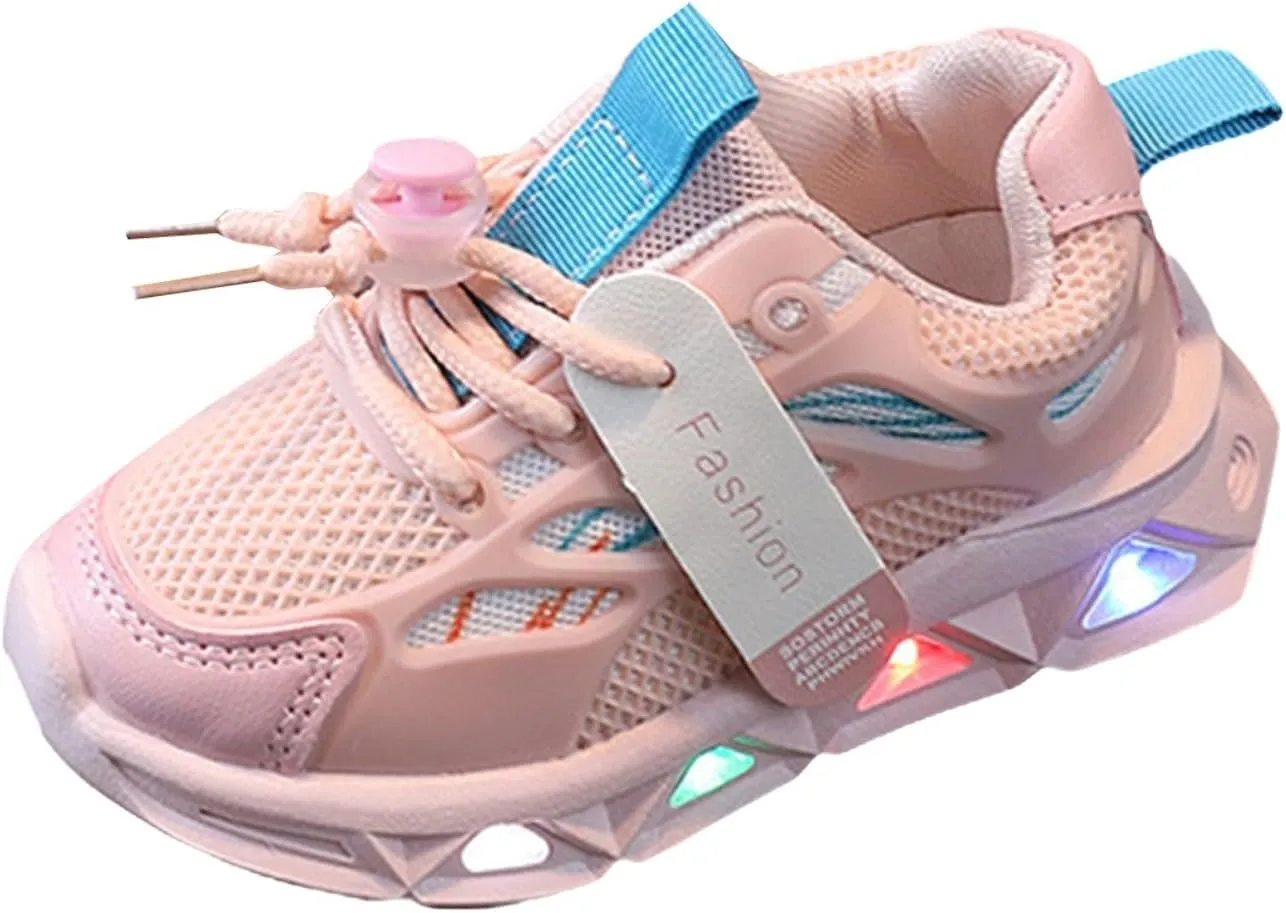 Kids LED Light Sneakers Boys Girls Adjustable Strap Luminous Sport Walking Shoes Mesh Breathable Running Shoes