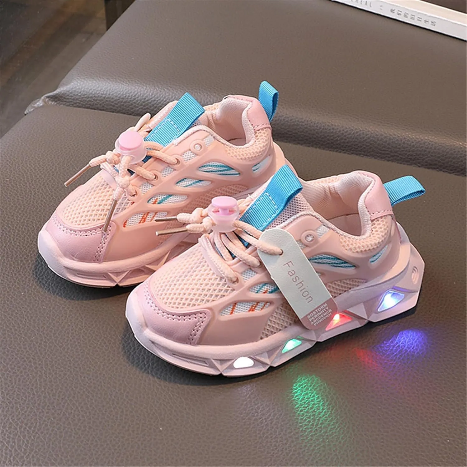 Kids LED Light Sneakers Boys Girls Adjustable Strap Luminous Sport Walking Shoes Mesh Breathable Running Shoes