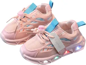 Kids LED Light Sneakers Boys Girls Adjustable Strap Luminous Sport Walking Shoes Mesh Breathable Running Shoes