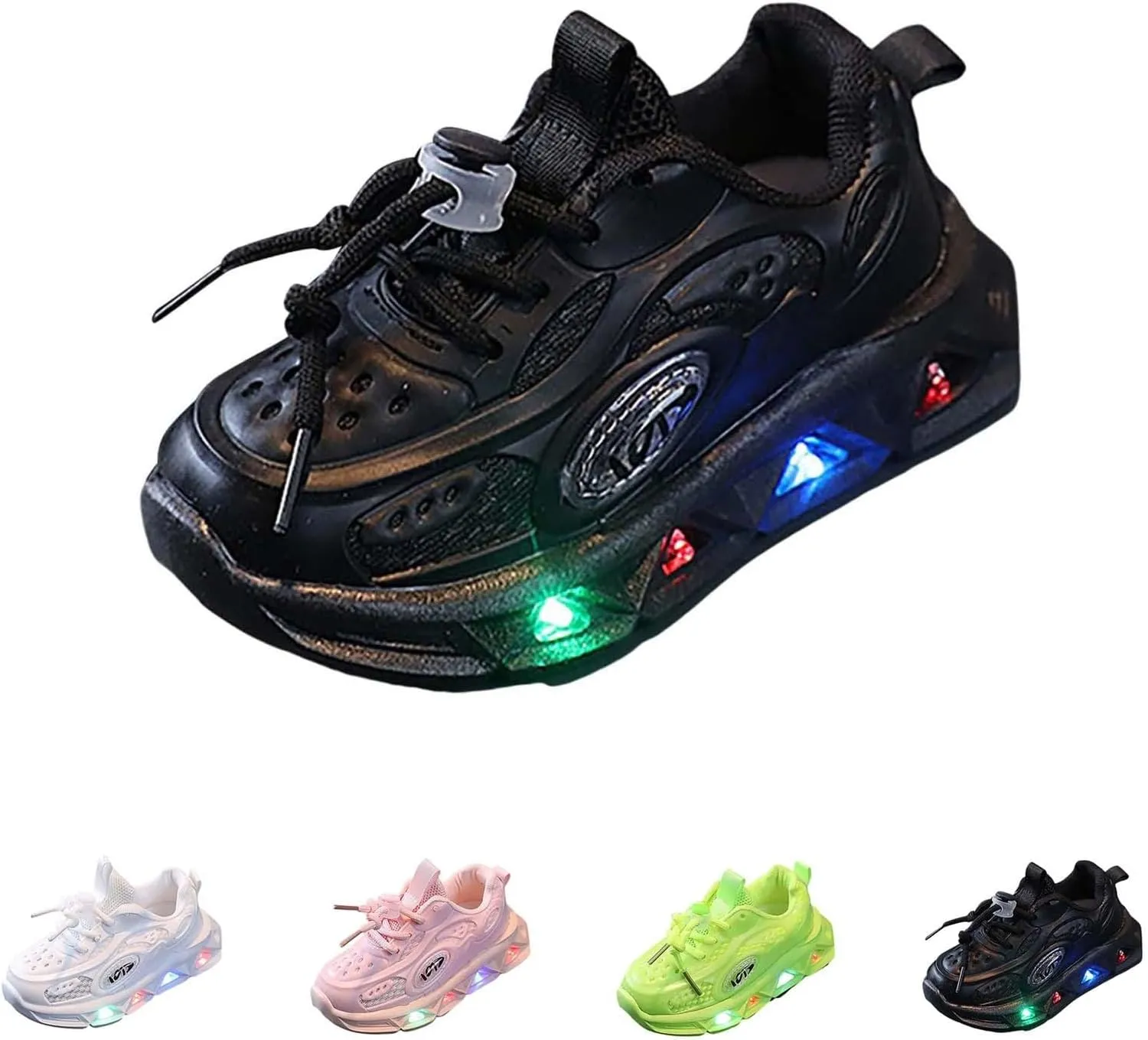 Kids Light Up Shoes Toddler Boys Girls LED Mesh Breathable Lightweight Walking Sneakers Lace Up Luminous Shoes