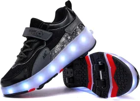Kids Roller Skating Shoes Casual Walking Shoes Boys Shoes LED Colorful Luminous Shoes USB Charging Detachable Pulleys Suitable for Beginners in roller Skating Sports