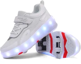 Kids Roller Skating Shoes Casual Walking Shoes Boys Shoes LED Colorful Luminous Shoes USB Charging Detachable Pulleys Suitable for Beginners in roller Skating Sports