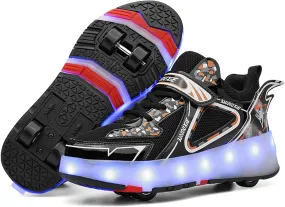 Kids Roller Skating Shoes LED Glow USB Charging Scalable Four Wheel Shoes Suitable for Roller Skating Beginner Boys Girls Birthday Gift