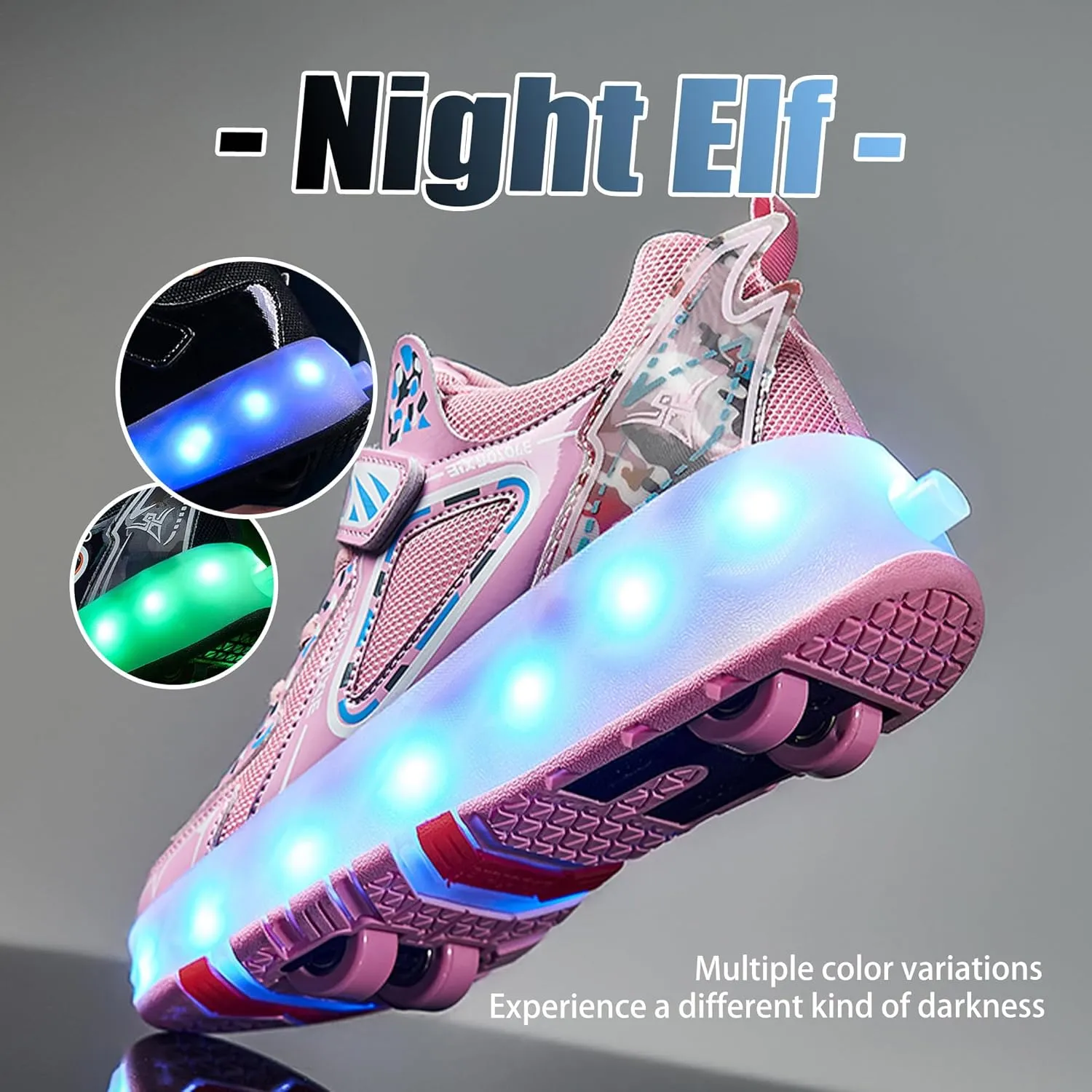 Kids Roller Skating Shoes LED Glow USB Charging Scalable Four Wheel Shoes Suitable for Roller Skating Beginner Boys Girls Birthday Gift