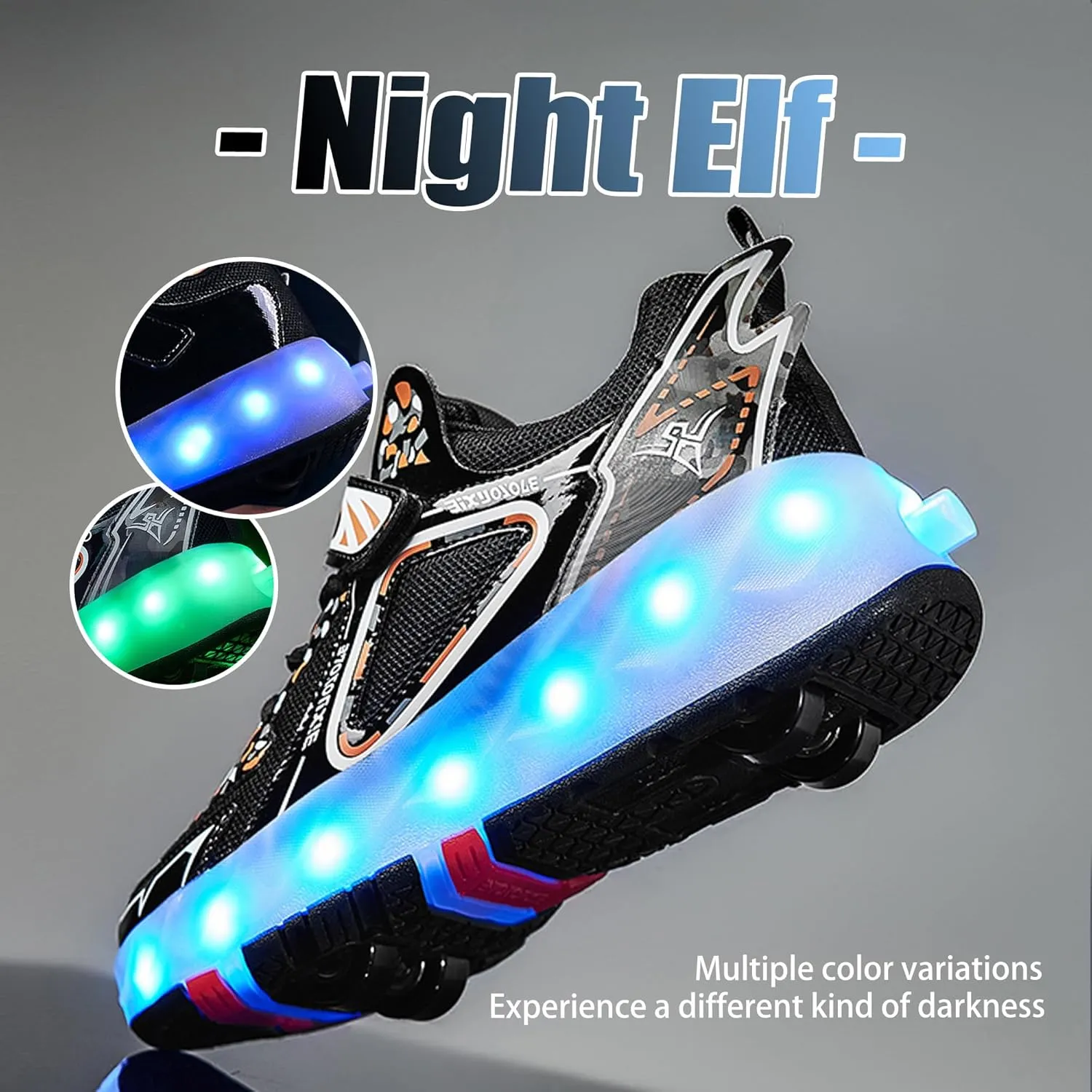 Kids Roller Skating Shoes LED Glow USB Charging Scalable Four Wheel Shoes Suitable for Roller Skating Beginner Boys Girls Birthday Gift
