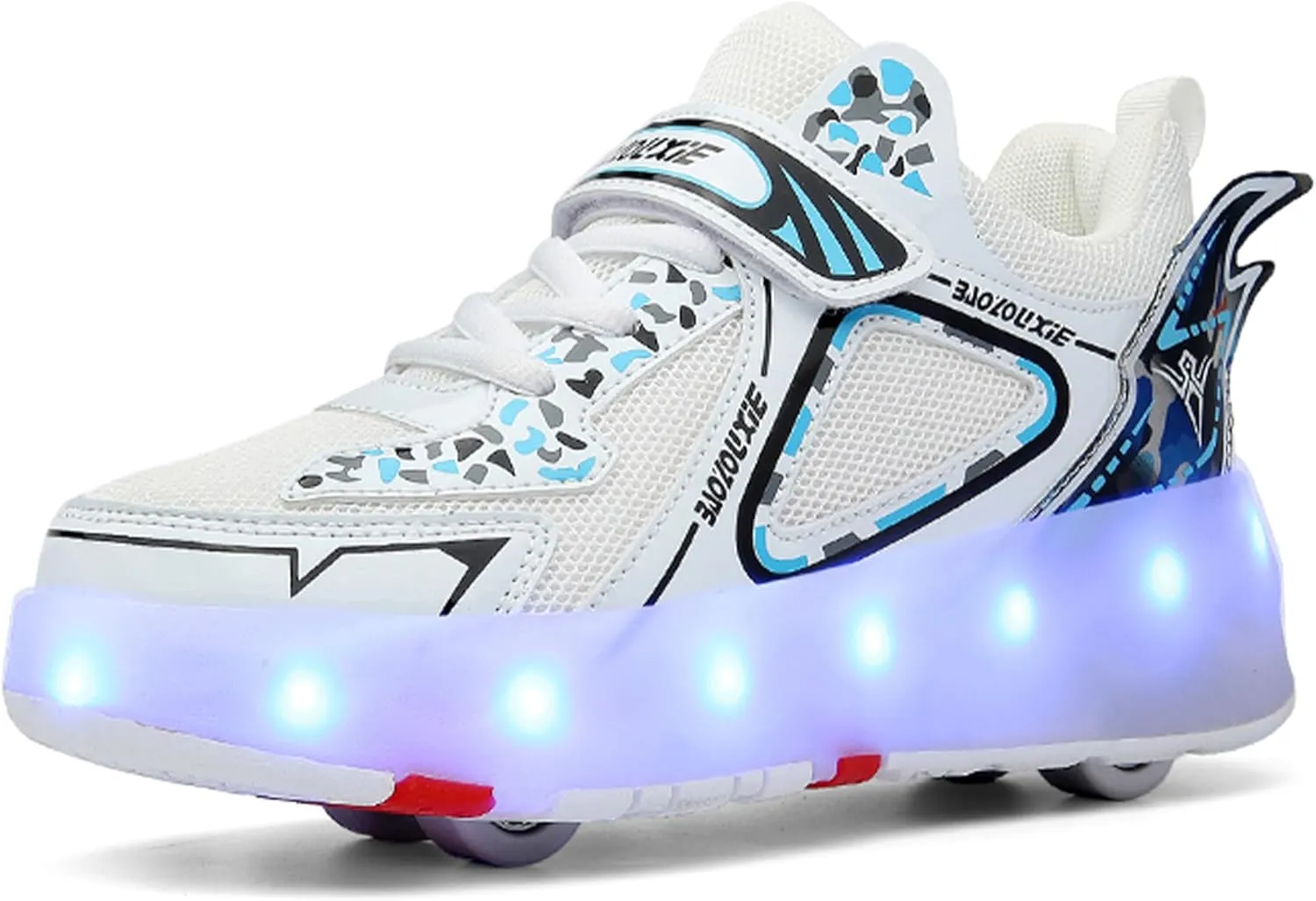 Kids Roller Skating Shoes LED Glow USB Charging Scalable Four Wheel Shoes Suitable for Roller Skating Beginner Boys Girls Birthday Gift