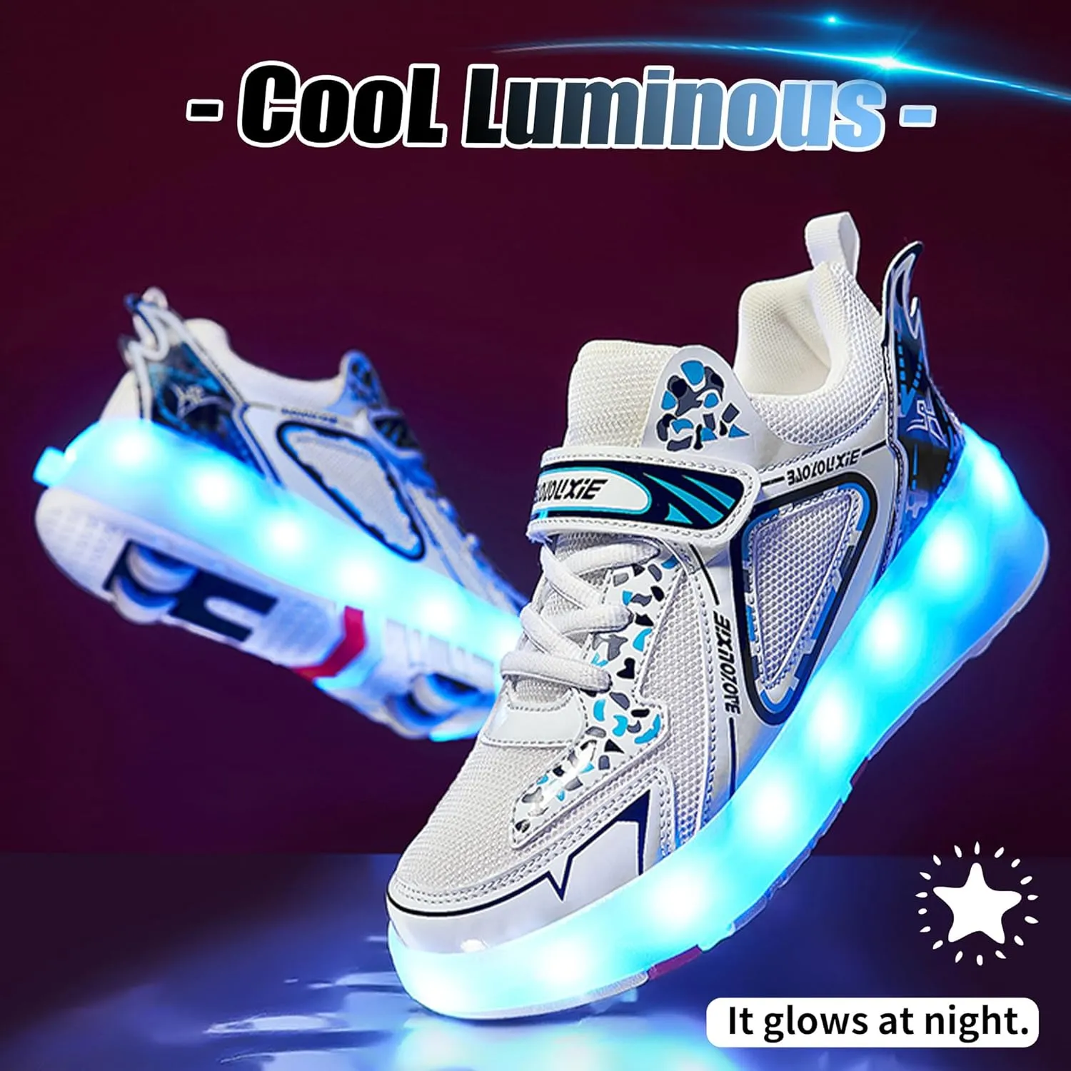 Kids Roller Skating Shoes LED Glow USB Charging Scalable Four Wheel Shoes Suitable for Roller Skating Beginner Boys Girls Birthday Gift