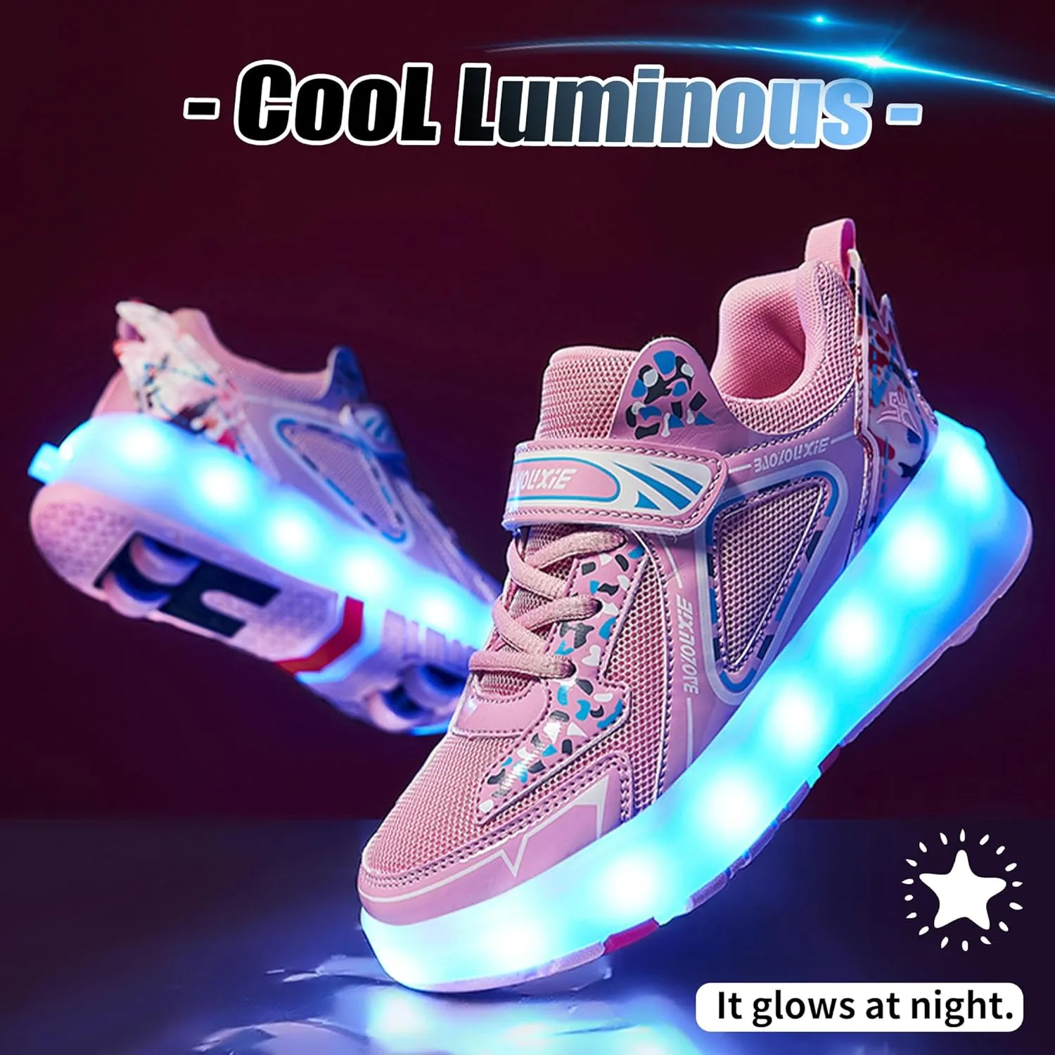 Kids Roller Skating Shoes LED Glow USB Charging Scalable Four Wheel Shoes Suitable for Roller Skating Beginner Boys Girls Birthday Gift