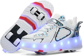 Kids Roller Skating Shoes LED Glow USB Charging Scalable Four Wheel Shoes Suitable for Roller Skating Beginner Boys Girls Birthday Gift