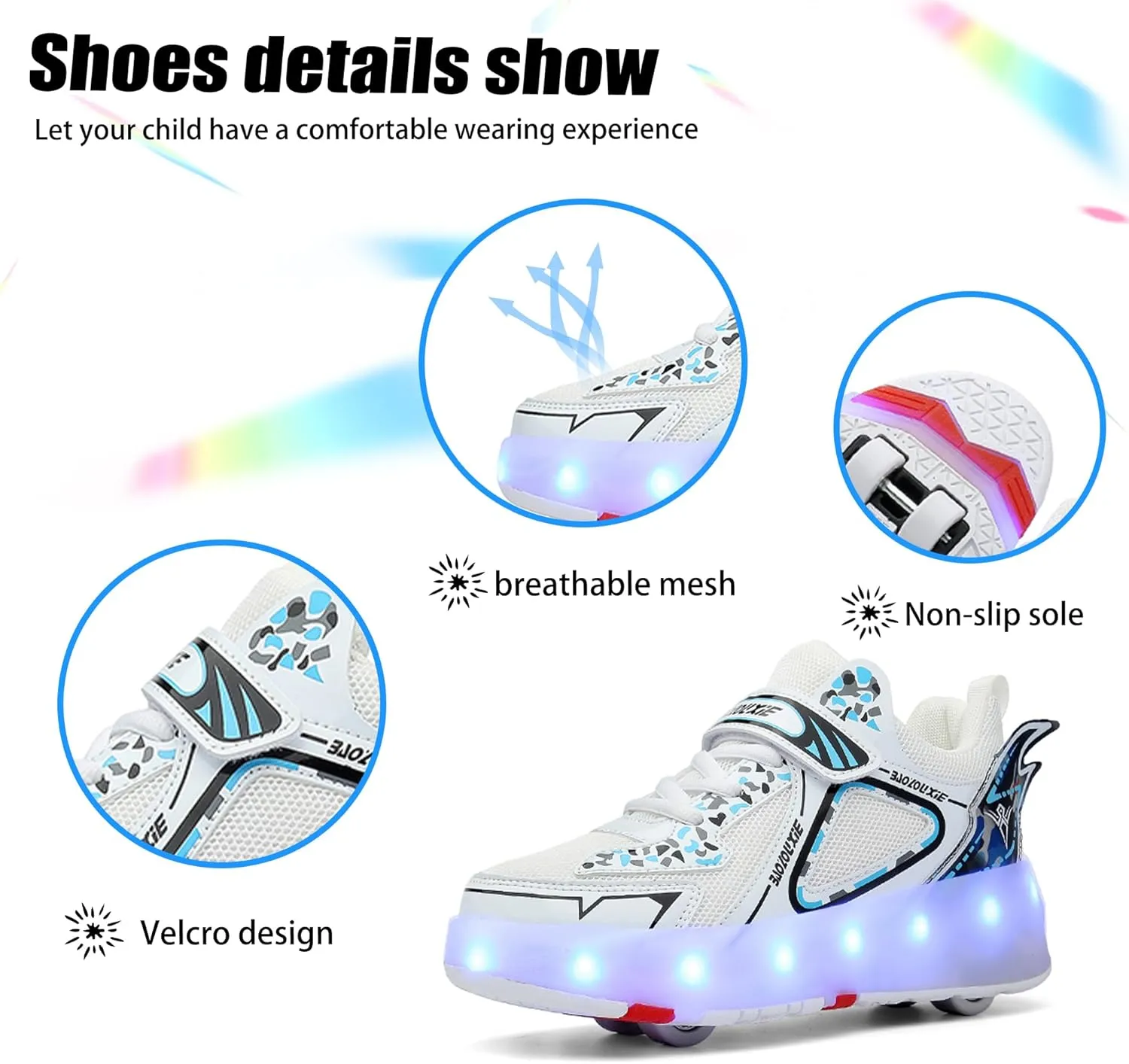 Kids Roller Skating Shoes LED Glow USB Charging Scalable Four Wheel Shoes Suitable for Roller Skating Beginner Boys Girls Birthday Gift