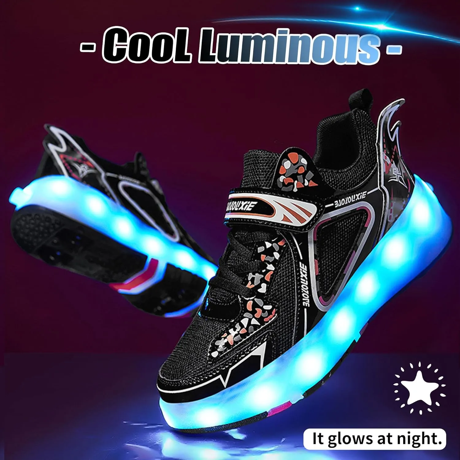 Kids Roller Skating Shoes LED Glow USB Charging Scalable Four Wheel Shoes Suitable for Roller Skating Beginner Boys Girls Birthday Gift