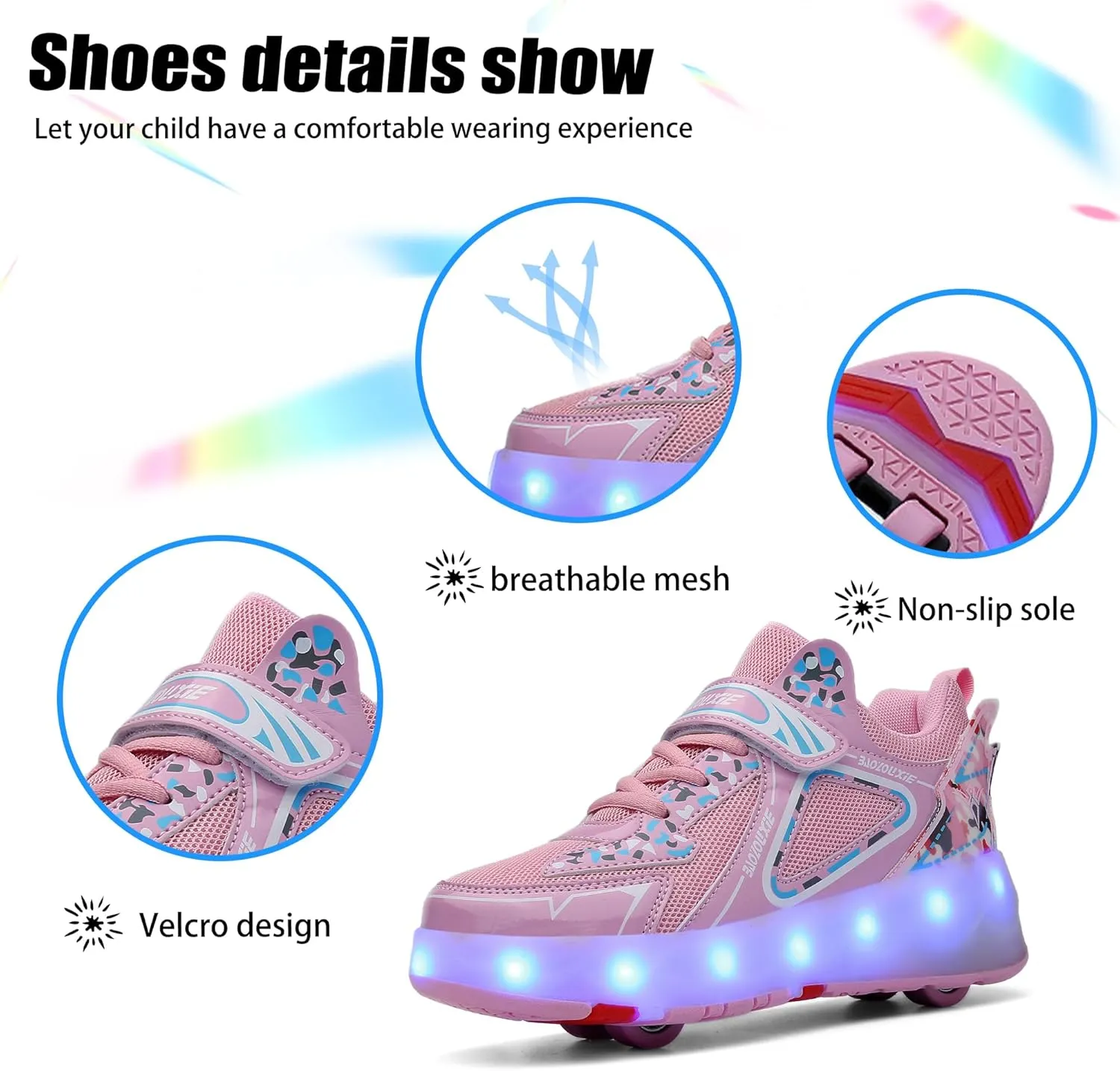 Kids Roller Skating Shoes LED Glow USB Charging Scalable Four Wheel Shoes Suitable for Roller Skating Beginner Boys Girls Birthday Gift