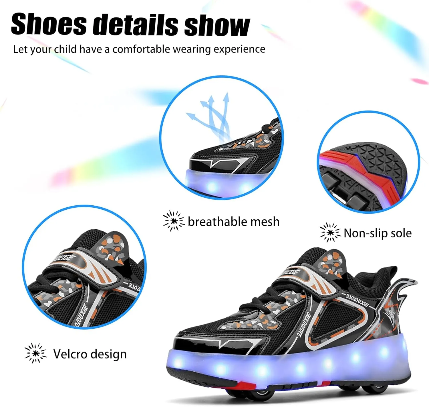 Kids Roller Skating Shoes LED Glow USB Charging Scalable Four Wheel Shoes Suitable for Roller Skating Beginner Boys Girls Birthday Gift
