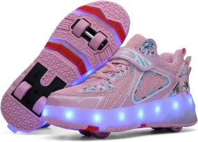 Kids Roller Skating Shoes LED Glow USB Charging Scalable Four Wheel Shoes Suitable for Roller Skating Beginner Boys Girls Birthday Gift