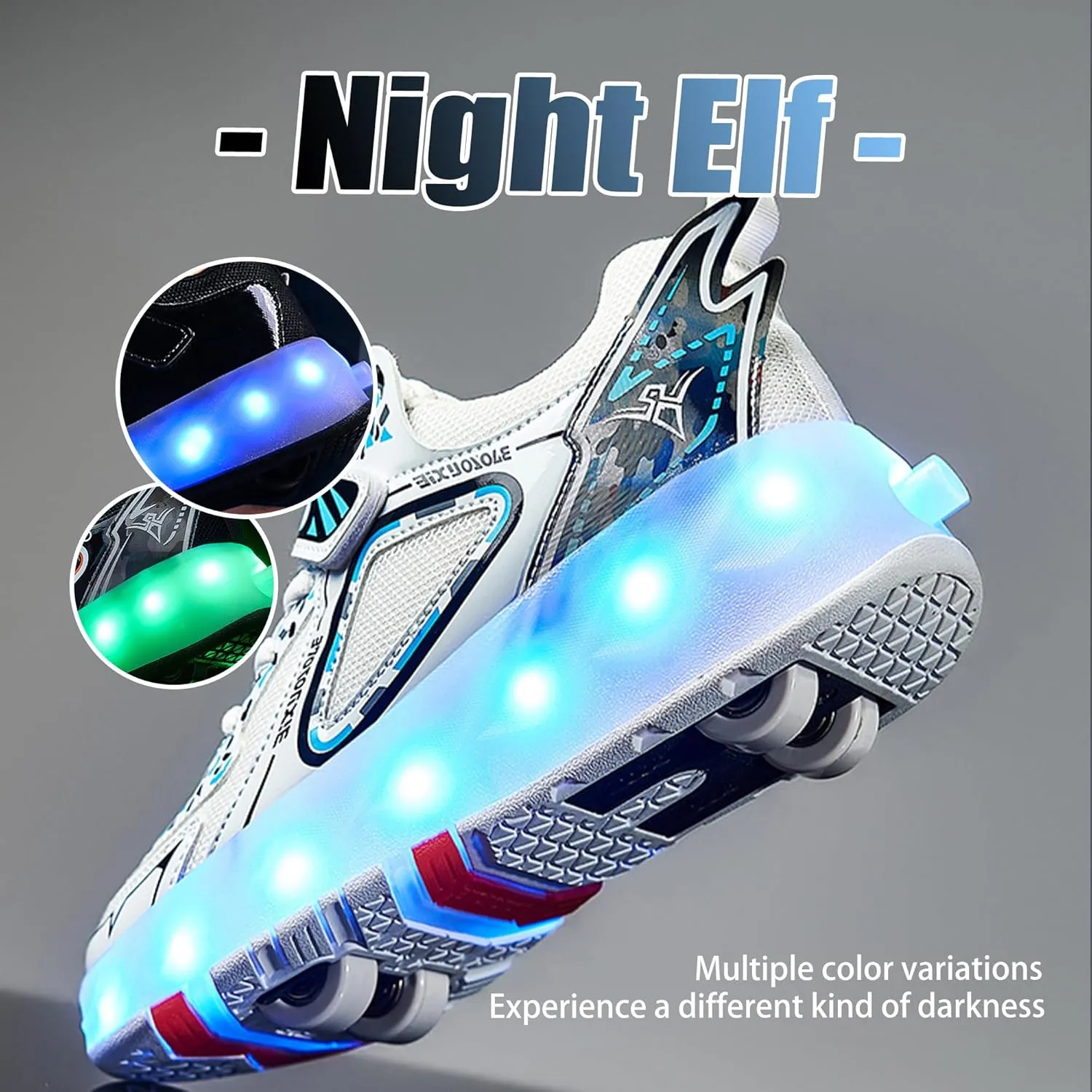 Kids Roller Skating Shoes LED Glow USB Charging Scalable Four Wheel Shoes Suitable for Roller Skating Beginner Boys Girls Birthday Gift
