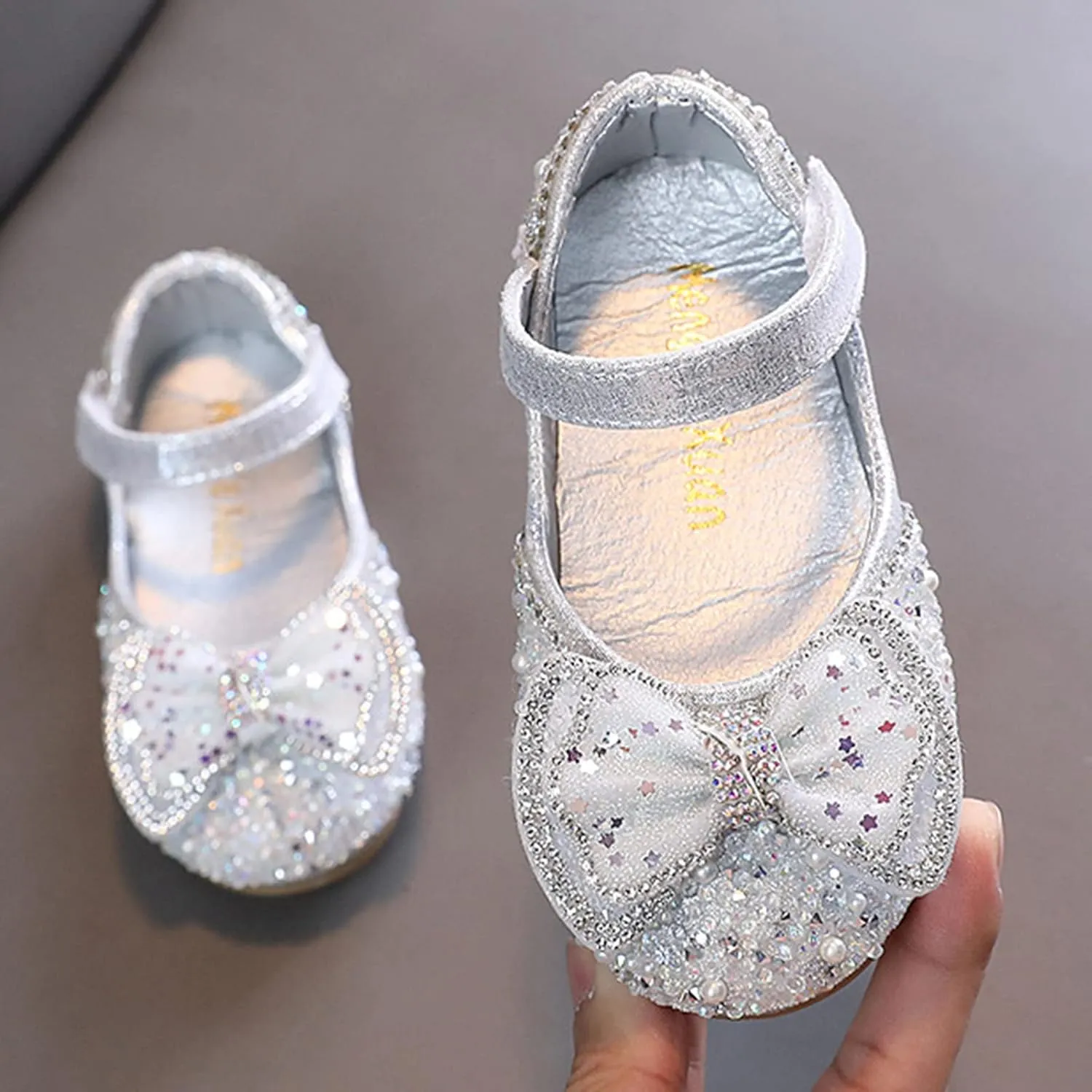 Kids Toddler Girls Rhinestone Butterfly Dress Shoes Baby Flat Bottom Sandals Flower Wedding Party Shoes