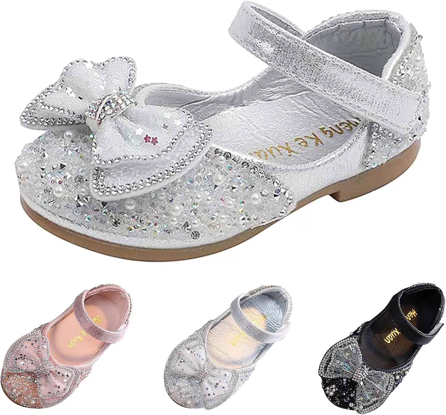 Kids Toddler Girls Rhinestone Butterfly Dress Shoes Baby Flat Bottom Sandals Flower Wedding Party Shoes