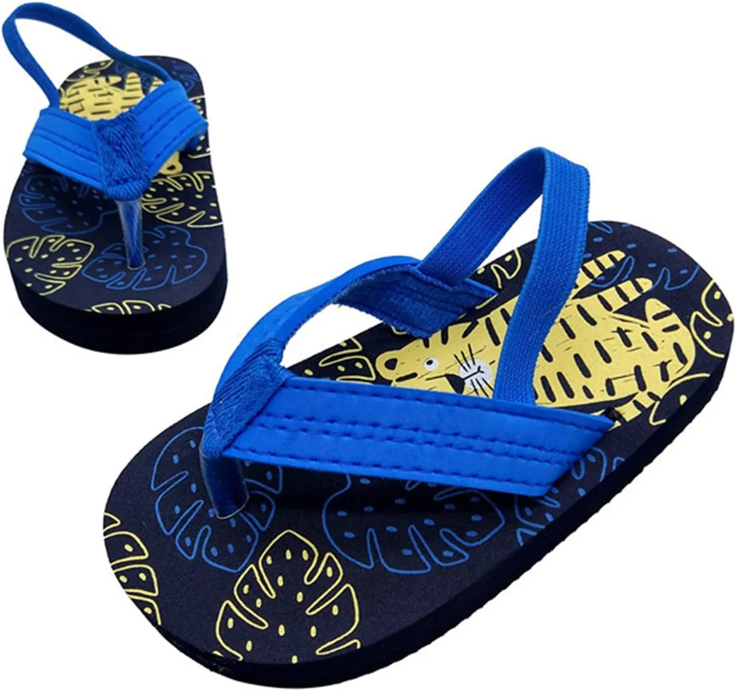 Kids Toddler Summer Girls Beach Flops Eva Strap with Adjustable & Flip Boys Shoes Girls Gold (Dark Blue, 3-4Years)