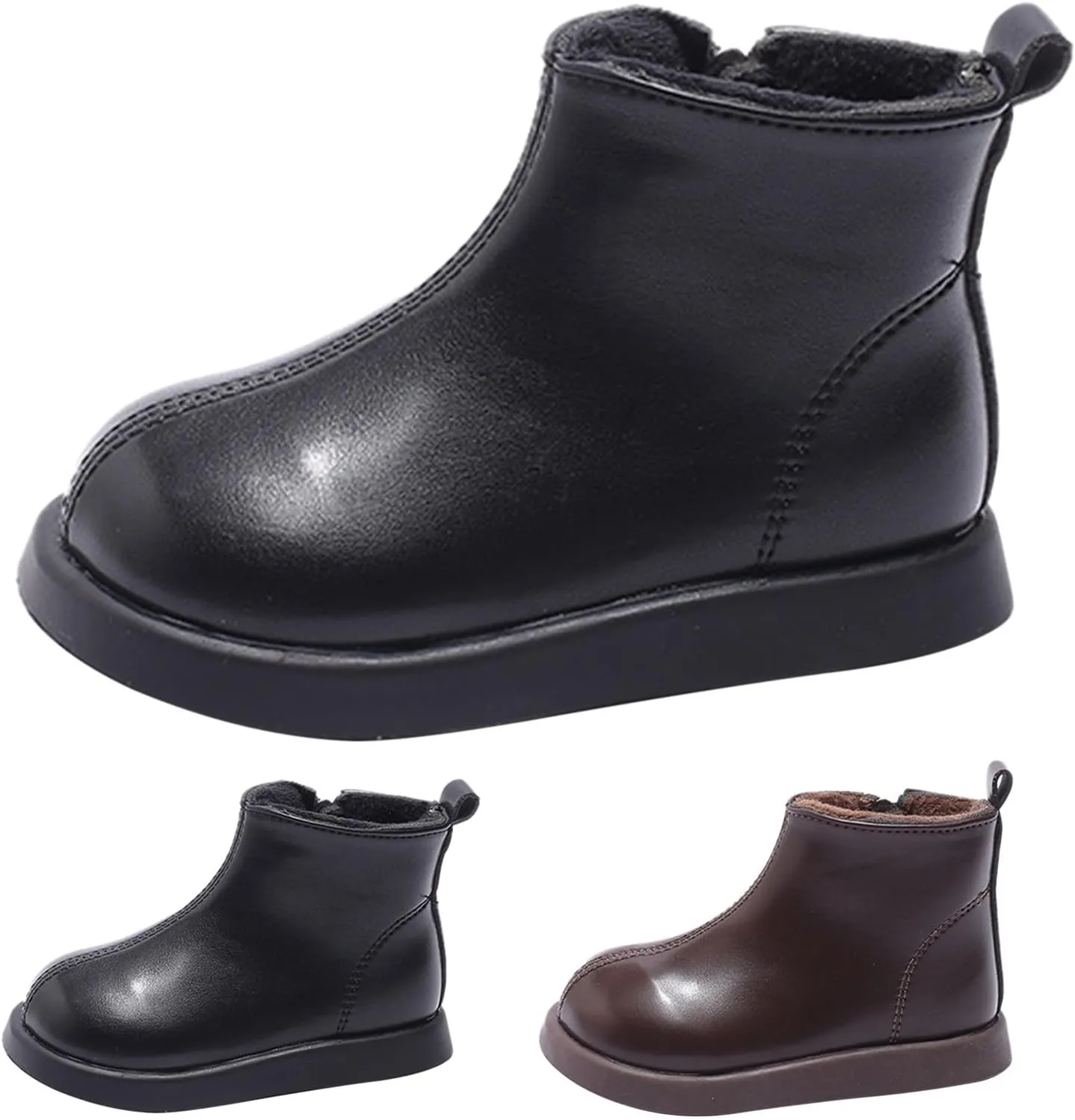 Kids Unisex Plush Ankle Boot Comfy Warm Round Toe Waterroof Solid Classic Working Shoes School Platform Booties