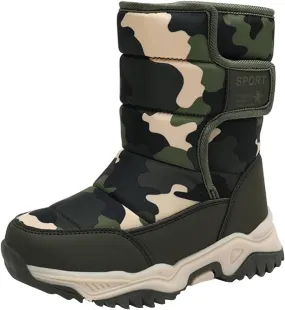 Kids Winter Shoes Camouflage Snow Boots Girls Boys Outdoor Boots Waterproof Warm Boots Faux Plush Lined Snow Boots (CE2, 6-7 Years Little Child)