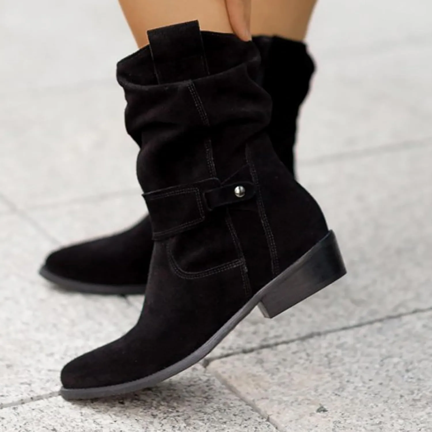 Knee High Boots Women Classic Retro Low Heel Cowboy Boots for Women Western Wide Calf Womens Boots
