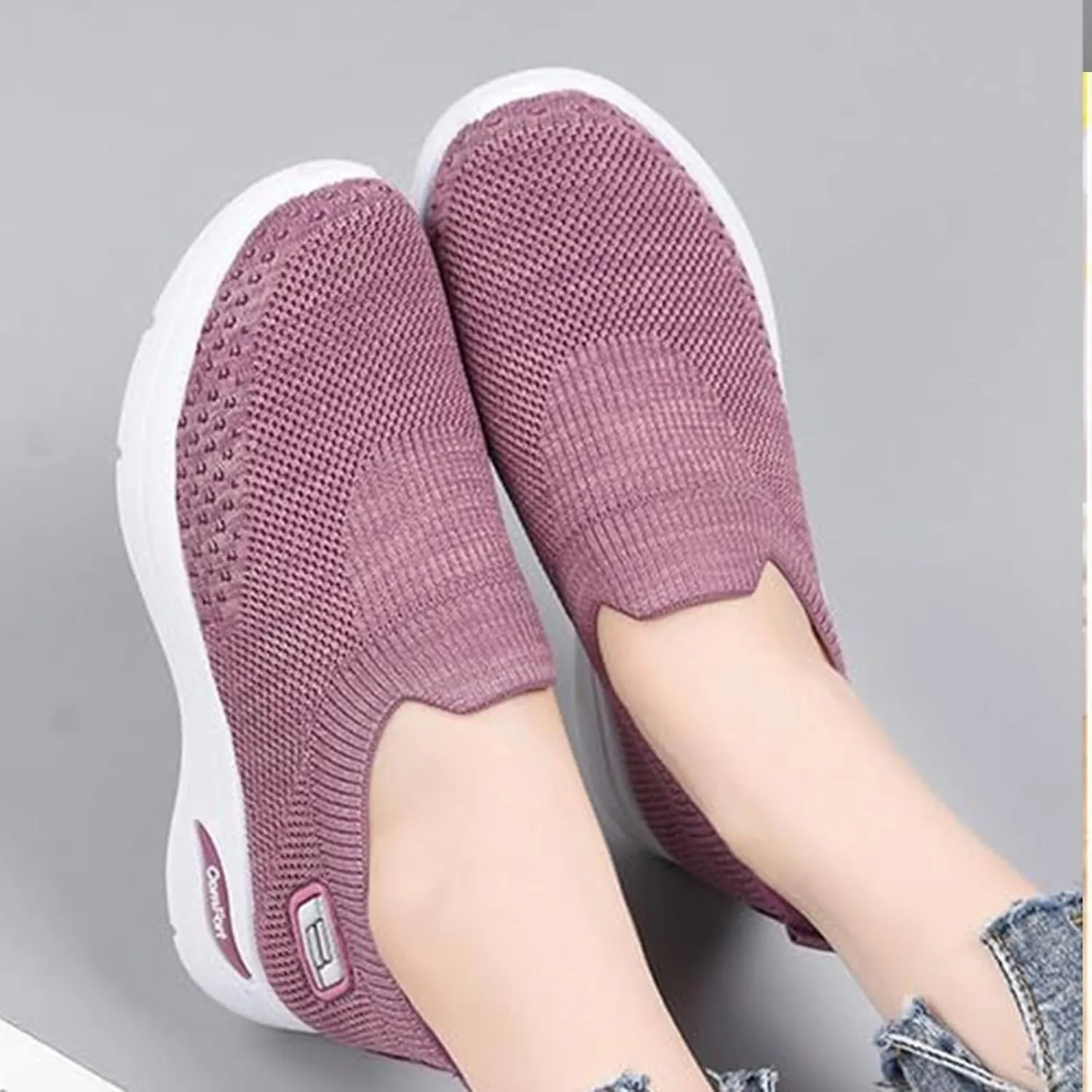 Kubbon Slip On Shoes Women Woven Orthopedic Breathable Soft Shoes with Arch Support Casual Non Slip Low Top Tennis Sneakers Comfortable Walking Workout Sneaker