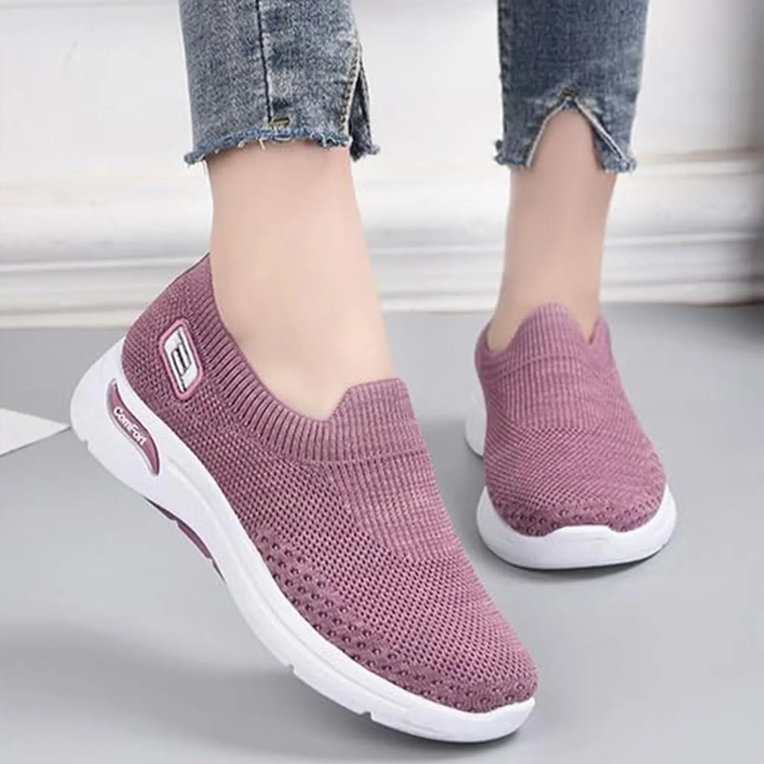 Kubbon Slip On Shoes Women Woven Orthopedic Breathable Soft Shoes with Arch Support Casual Non Slip Low Top Tennis Sneakers Comfortable Walking Workout Sneaker