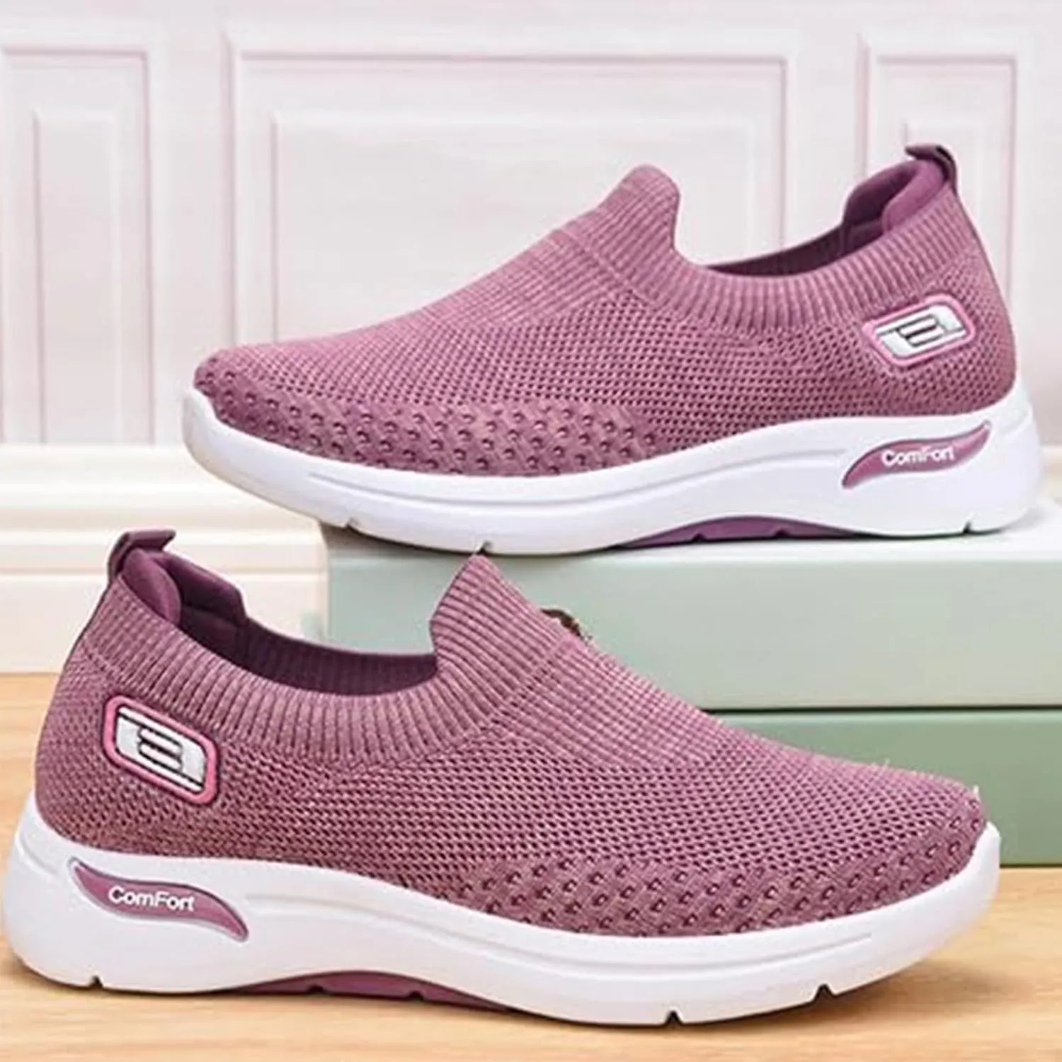 Kubbon Slip On Shoes Women Woven Orthopedic Breathable Soft Shoes with Arch Support Casual Non Slip Low Top Tennis Sneakers Comfortable Walking Workout Sneaker