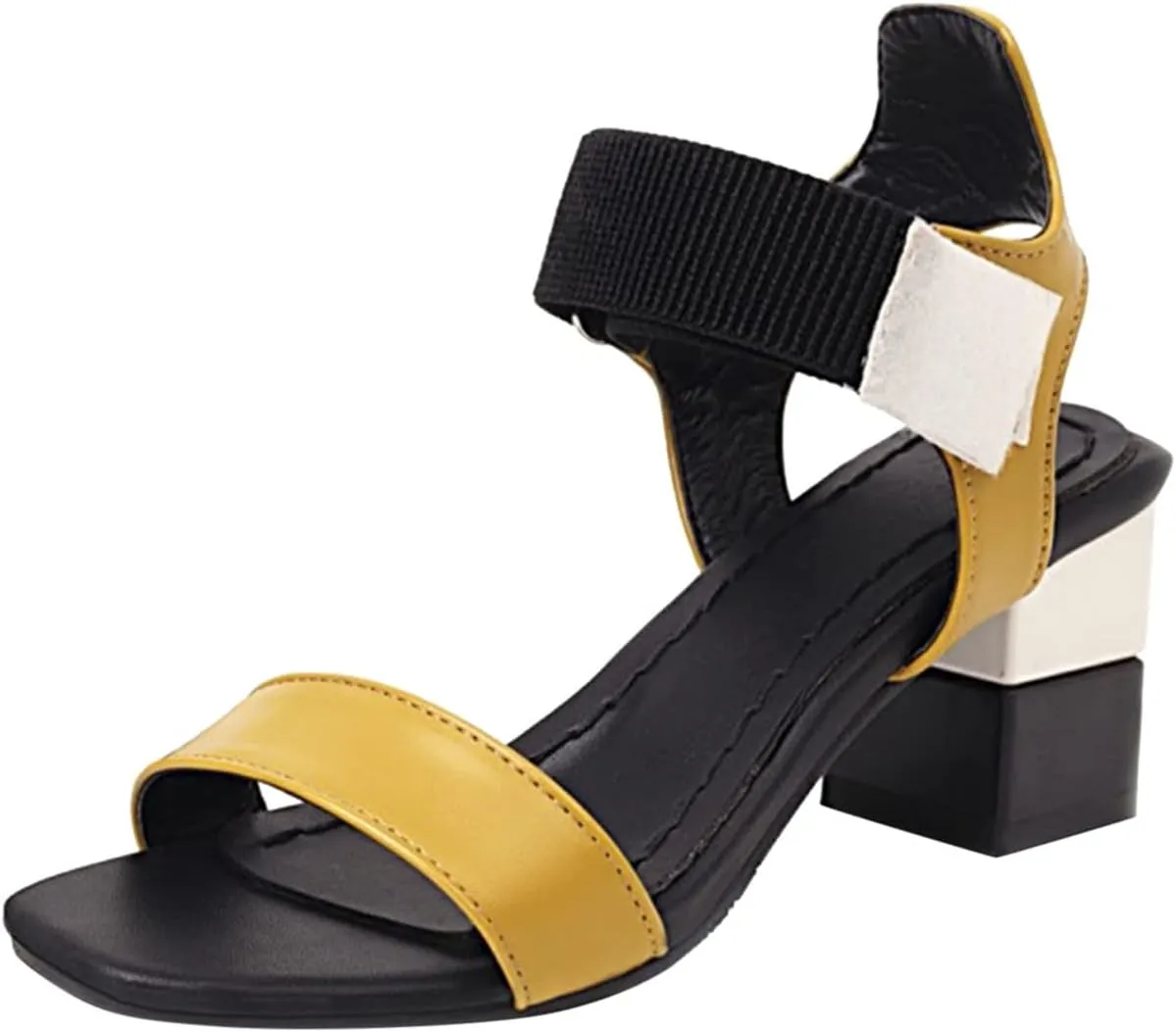 Ladies Fashion Blocking Leather Open Toe Hook Loop Thick High Heeled Sandals Thong Sandals for Women Sling Back Shoes