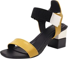 Ladies Fashion Blocking Leather Open Toe Hook Loop Thick High Heeled Sandals Thong Sandals for Women Sling Back Shoes