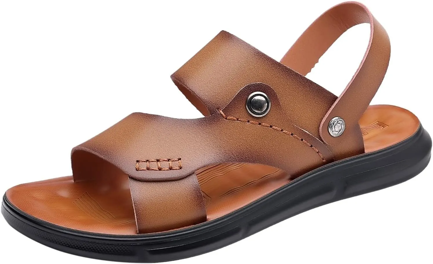 Leather Mens Sandals with Memory Foam Adjustable Summer Fisherman Shoes with Arch Support Breathable Hiking Water Beach Sport Outdoor Athletic Soft Cushion Sole Summer Sandals for Men Daily Wear