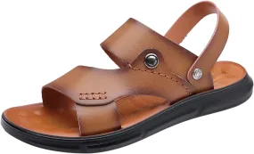 Leather Mens Sandals with Memory Foam Adjustable Summer Fisherman Shoes with Arch Support Breathable Hiking Water Beach Sport Outdoor Athletic Soft Cushion Sole Summer Sandals for Men Daily Wear