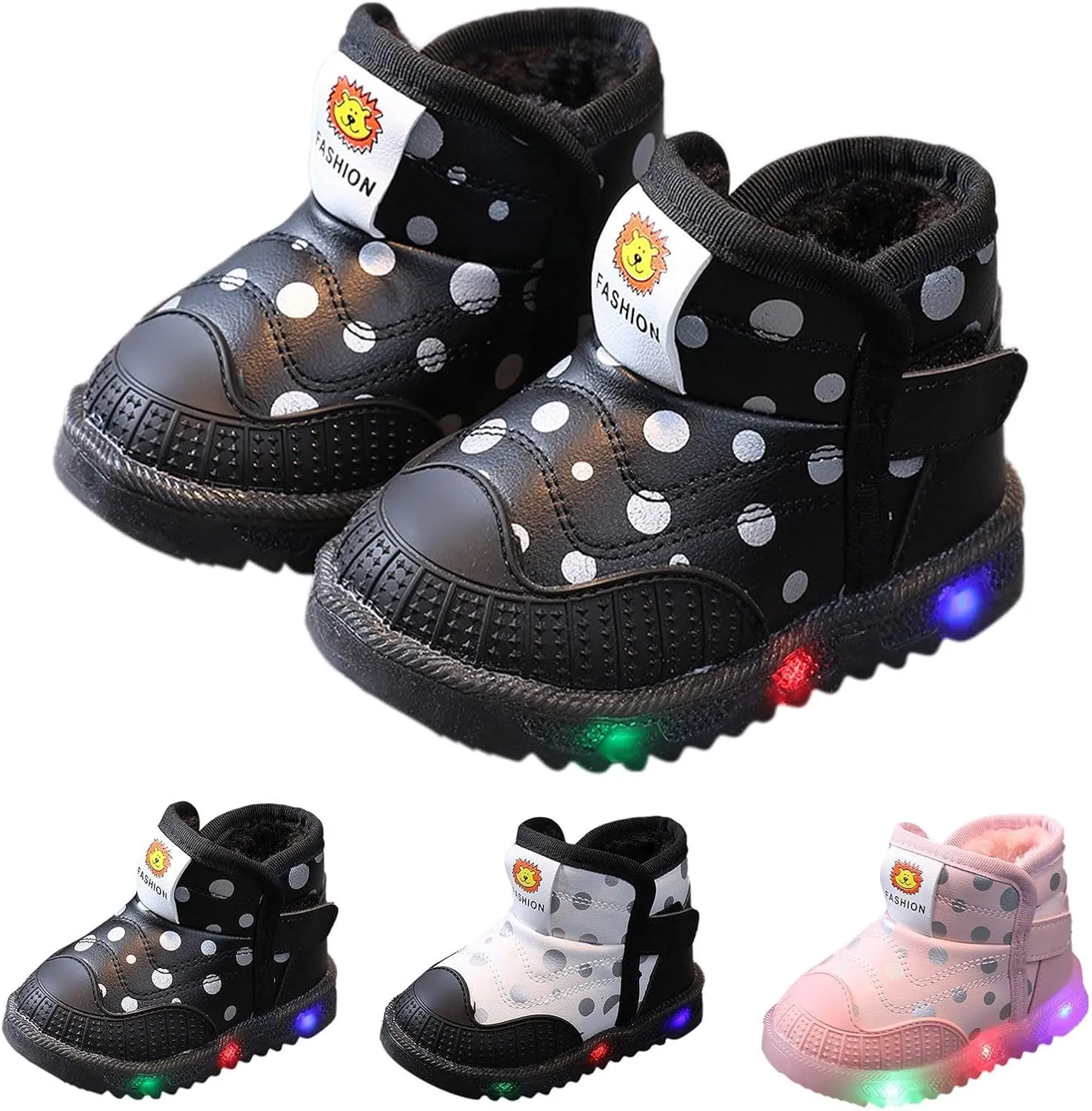 Led Light Shoes For Toddler Boys Girls Fuzzy Lined Thick Warm Booties Baby Infant Newborn Indoor Outdoor Flat Shoes