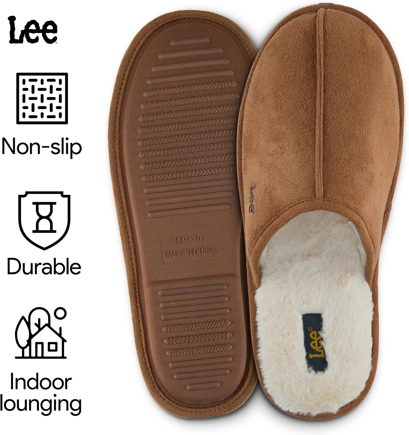 Lee Mens Slippers Gifts for Men House Slippers for Men Slip On Sherpa Fur Indoor Outdoor Casual Cozy