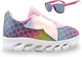 Light - Light Up Toddler Shoes Mermaid Character - LED Toddler Tennis Shoes Girl, Easy to Put On, Kids Sneakers Girls, Laceless