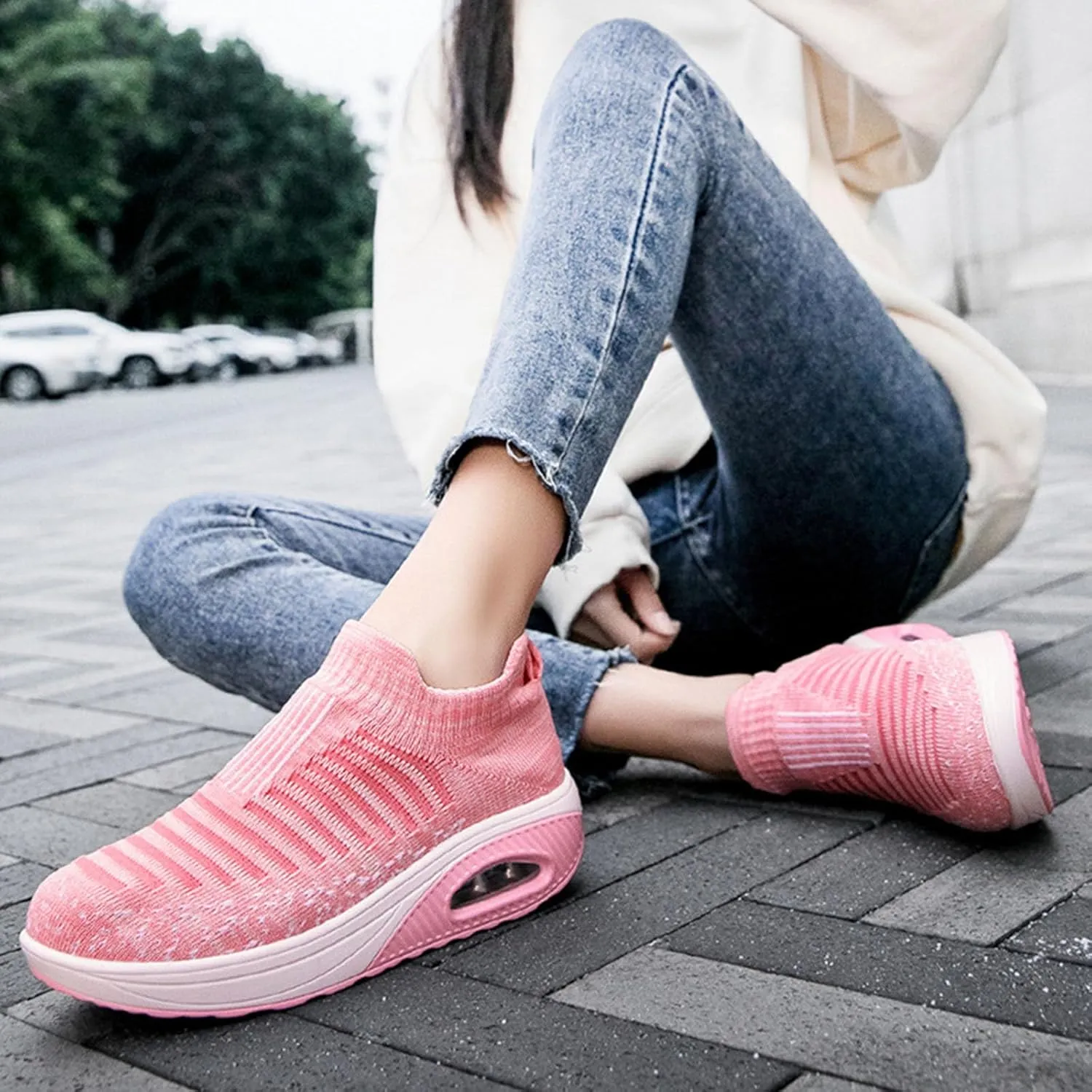 Lightweight Walking Tennis Shoes for Women Sports Mesh Shoes Arch Support Shoes Air Cushion Sole Sneakers