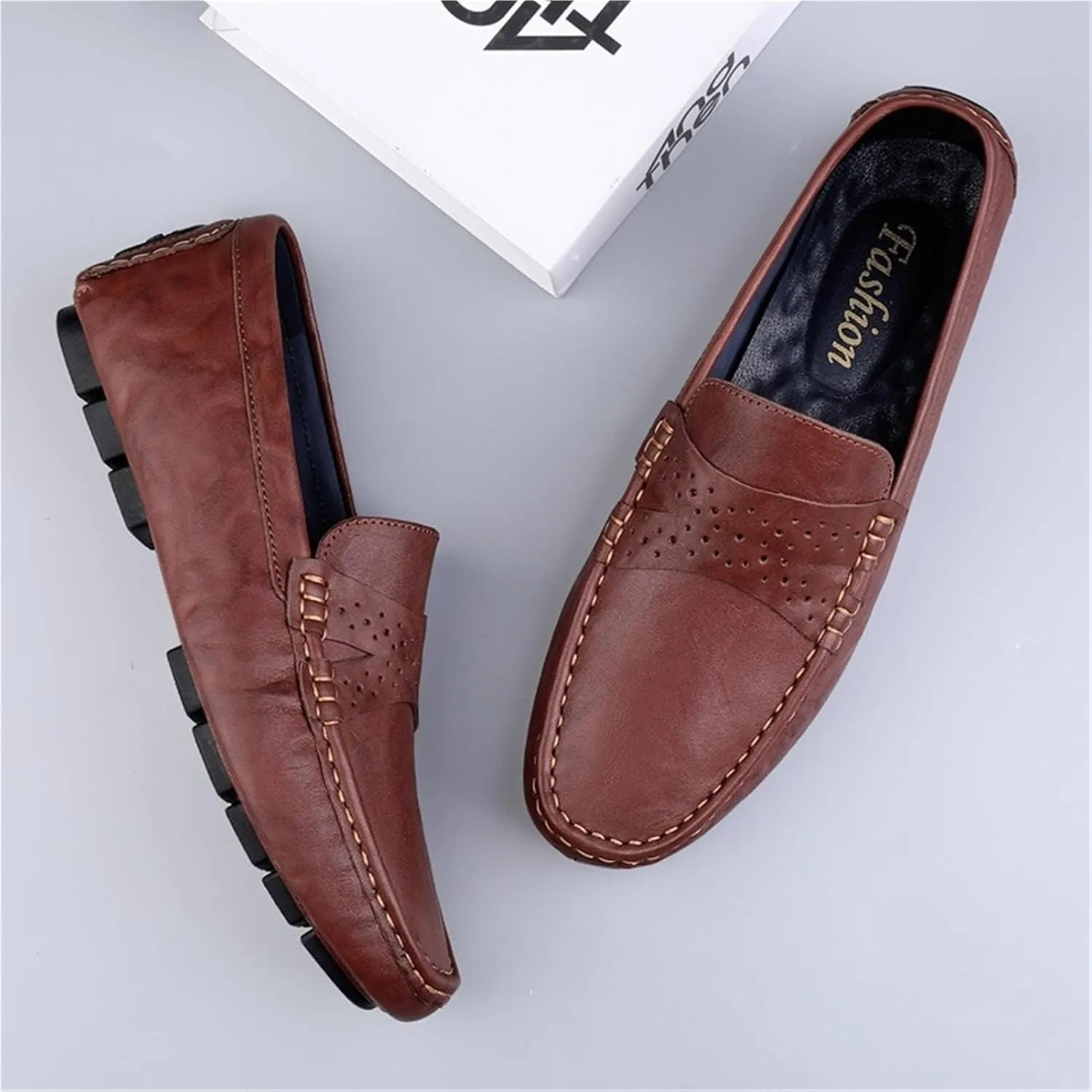 Loafers for Men Penny Loafers Simple Round Toe Leather Anti-Slip Comfortable Flexible Walking Slip On