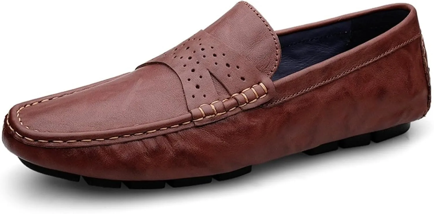 Loafers for Men Penny Loafers Simple Round Toe Leather Anti-Slip Comfortable Flexible Walking Slip On