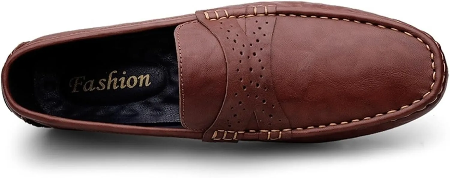 Loafers for Men Penny Loafers Simple Round Toe Leather Anti-Slip Comfortable Flexible Walking Slip On