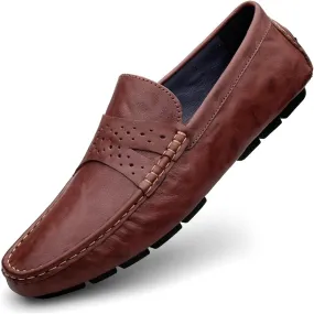 Loafers for Men Penny Loafers Simple Round Toe Leather Anti-Slip Comfortable Flexible Walking Slip On