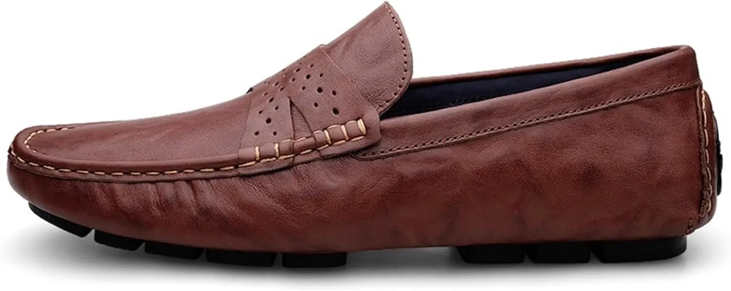 Loafers for Men Penny Loafers Simple Round Toe Leather Anti-Slip Comfortable Flexible Walking Slip On
